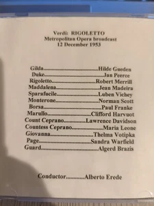 Live Opera Recording CD -851 Rigoletto 1953 Gueden Peerce Merrill Madeira Scott - Picture 1 of 1