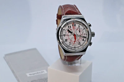 SWATCH SWISS IRONY "BACK TO THE ROOTS," LEATHER CHRONO UNISEX WATCH, NEW  YVS414 - Image 1 of 4
