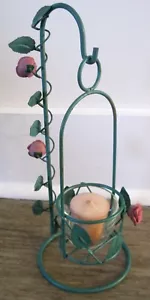 Free-Standing Hanging Candle Holder - Green Vine and Rose Design- 12 Inches Tall - Picture 1 of 4