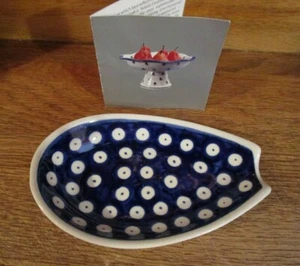Neu! Made in Poland "Künstlerische Keramik" blau gepunktet Löffelablage - Bild 1 von 4