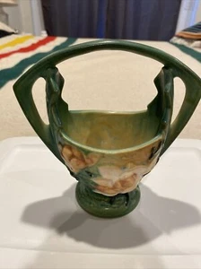 VTG 1943 Roseville Pottery Blue Magnolia Basket Vase Planter 383 7 Inch - Picture 1 of 1