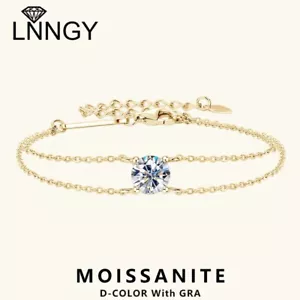 Solid s925 Silver 6.5mm 1ct Moissanite Bracelet Certified Double Chain Valentine - Picture 1 of 13