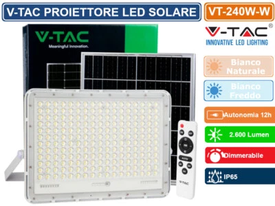 V-TAC VT-240W FARO LED FLOODLIGHT 30W BIANCO PANNELLO SOLARE TELECOMANDO - IP65 - Immagine 1 di 4