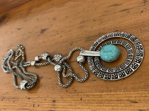 massiv Navajo Indianerschmuck Collier Westernkette Türkisf Anhänger Ø 55mm, 50cm - Bild 1 von 10