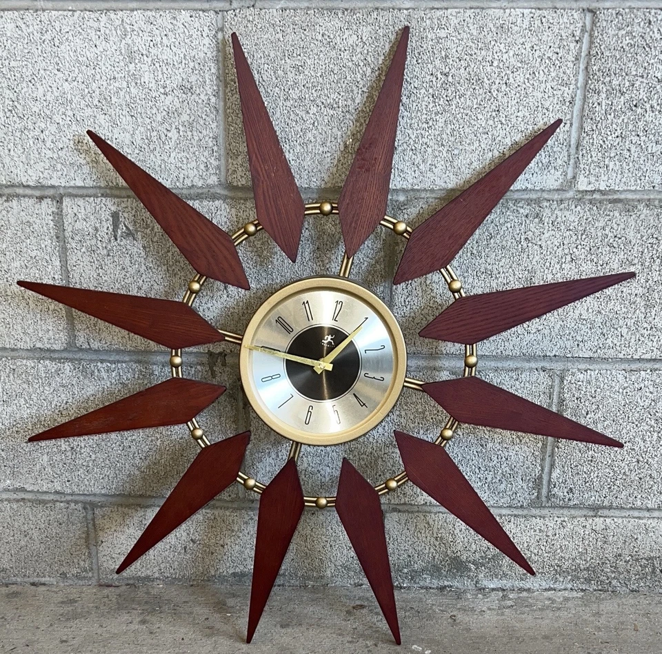 Vintage Infinity Instruments Clock Hollow Wood Large Wall Clock Decor Sunburst - Image 1 of 4