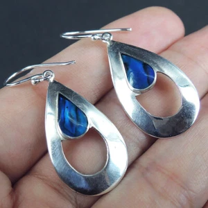 Pendientes de plata esterlina 925 lágrima azul Paua abulón concha joyería, PAE-203 - Imagen 1 de 7