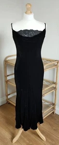 Vintage Y2k Gothic Evening Lace Silk Mix Black Velvet Dress Size 8 - Picture 1 of 5