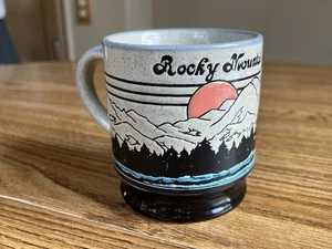 Vintage 1980s Rocky Mountains Coffee Mug Stoneware Cup Rustic Souvenir - Picture 1 of 19