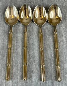 STANLEY ROBERTS BAMBOO TIBURON GOLD PLATED SILVERWARE FLATWARE 4 Teaspoons - Picture 1 of 5