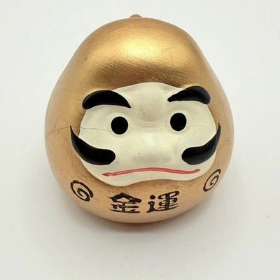 As Is - Gold Handpainted Vintage Daruma Doll Lucky Fortune Rattle Bell Figurine - Image 1 of 4