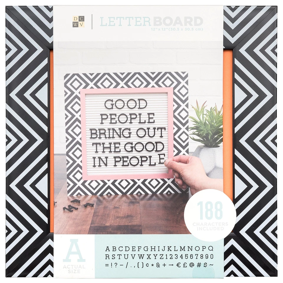 DCWV Framed Letterboard 12"X12"-Black & White Pattern W/ White Insert - Image 1 of 1