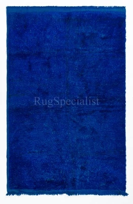 Solid Indigo Blue Color Handknotted Tulu Rug. All Wool. Custom Options Available - Image 1 of 4