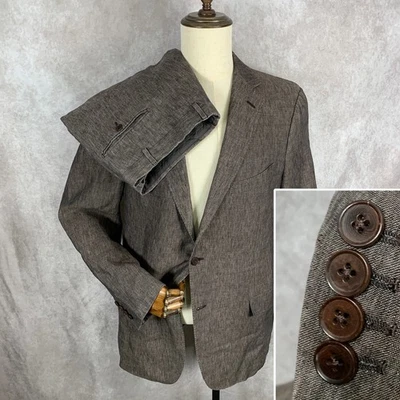 Traje de Lino Ermenegildo Zegna Hombre 46R Marrón Cambray 2 Piezas 40x28 Foto 1 de 4