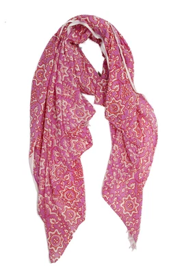 Cachecol Calypso Christiane Celle feminino com miçangas acabamento floral tecido roxo 80 x 40 - Imagem 1 de 4