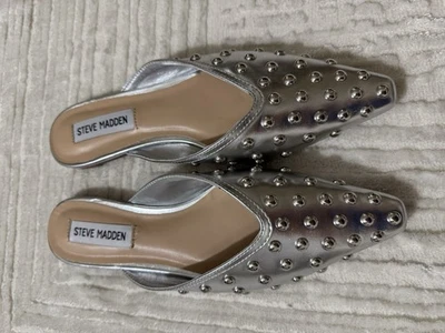 NWOB Steve Madden Mayah Studded Mule In Silver Size 6 - Image 1 of 4
