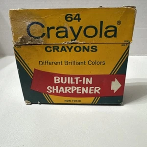 Vintage Box 64 Crayola Buntstifte 60er Jahre Box gemarkt $1,00 nicht mehr erhältliche Farben - Bild 1 von 13