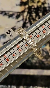 4.00mm Asscher Cut 14k Yellow Gold Plated Over 925 Eternity Band AAA CZ Size 9 - Picture 1 of 3