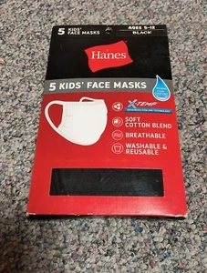 Hanes Kinder Gesichtsmasken KANP05 feuchtigkeitsableitende Baumwollmasken - Schwarz (5er Pack) - Bild 1 von 3