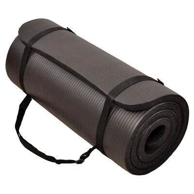 Signature Fitness 1" Extra Thick Exercise Fitness Yoga Mat w/ Carry Strap, Black - Image 1 of 4