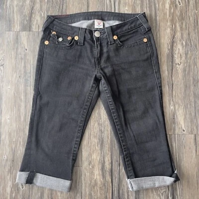 True Religion Joey Big T Cuffed Knee Length Shorts Stretchy US Made Women 29 EUC - Image 1 of 4