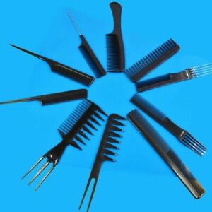 10Pcs Pro Black Salon Hair Styling Hairdressing Plastic Barbers Brush Combs Set