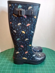 Blue Umbrella Print Chooka Size 5 Womens Tall Rain Boots 15" Tall 14" Leg Openin - Picture 1 of 24