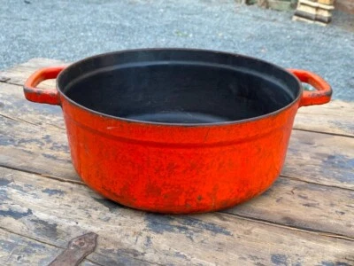 Panela de porcelana antiga original laranja creme esmalte - Imagem 1 de 4