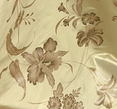 Gold Brown Printed Designer 100% Silk Dupioni Fabric 54” Width Sold By the Yard - Image 1 of 3