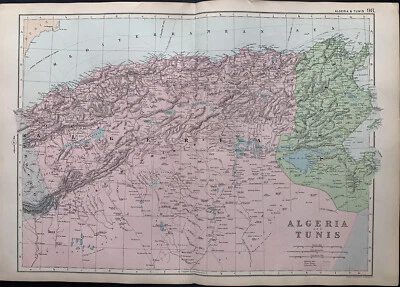 1891 Algeria & Tunisia Hand Coloured Original Antique Map by G.W. Bacon - Image 1 of 3