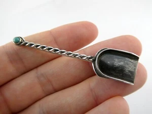 Southwestern Sterling Silver Turquoise Shovel Pin 4.6g Brooch 2 3/8 Inch Length - Picture 1 of 10