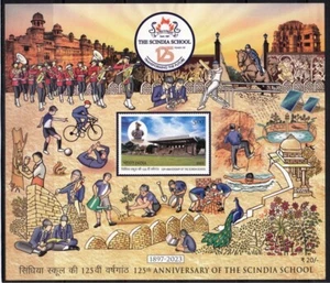 INDIA 2023 STAMP M/S THE SCINDIA SCHOOL FOOTBALL, CRICKET, BICYCLE, MUSIC, BAND. - Picture 1 of 1