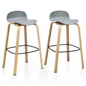Costway Modern Set of 2 Barstools 30inch Pub Chairs w/Low Back&Metal Legs Grey - Picture 1 of 12