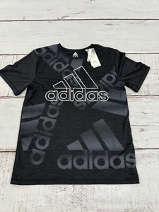Adidas Crewneck Shortsleeved Aeroready Black LOGO Shirt Sz Xl 18-20 New With Tag - Picture 1 of 4