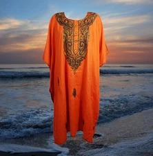 Womens Kaftan, Midi Dresses, Flawless Orange, Loose Caftan Dresses, Floral L-4XL