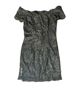 VINTAGE All That Jazz 1980s Mini Lace Dress Black Off The Shoulder Prom Size 7/9 - Picture 1 of 9