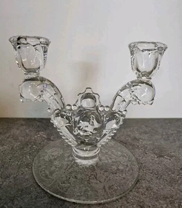 HEISEY WAVERLY CANDLE HOLDERS 2-LITE ORCHID ETCHING - Picture 1 of 5