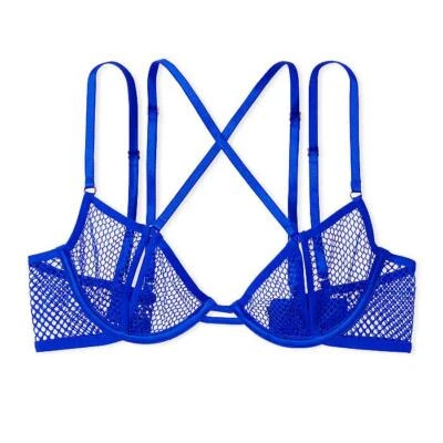 Victoria's Secret Very Sexy Fishnet Open-Cup Low-Cut Demi Bra M-DD *Blue* NEW! - Image 1 of 4