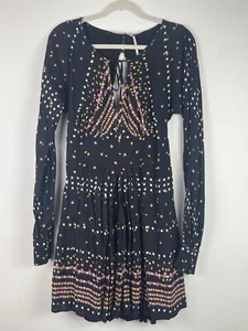 Free People Coryn Black Print Long Sleeve Mini Dress Cut Out Sz 6 - Picture 1 of 8