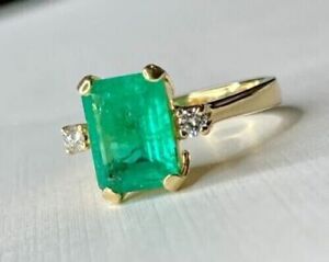 14K Gold 2.90 CT Green Colour Emerald Ring Wedding Ring Engagement Ring Gift Her