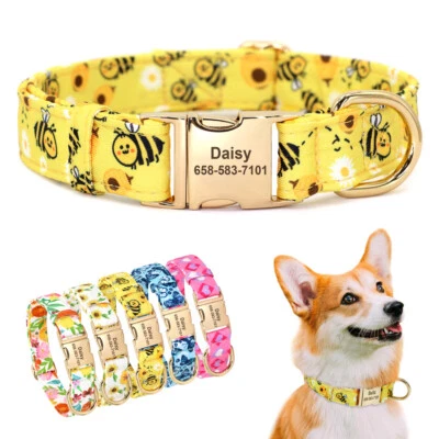 Personalized Dog Collar Custom Printed Puppy Collars with Flower & Bee Design - Image 1 of 4