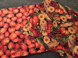 Handmade Reversible Placemats (4) Fall Orange Pumpkins & Fall Veggies & Daisies - Picture 1 of 11