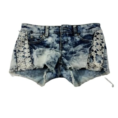 Vanilla Star Shorts 5 Cutoff Distressed Patterned Spotted Denim Jean Defect * - Image 1 of 4