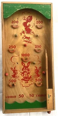 ANCIEN JEU DE BILLES FLIPPER LAPINS CANARD GAME OF MARBLES DUCK RABBITS - Photo 1/4