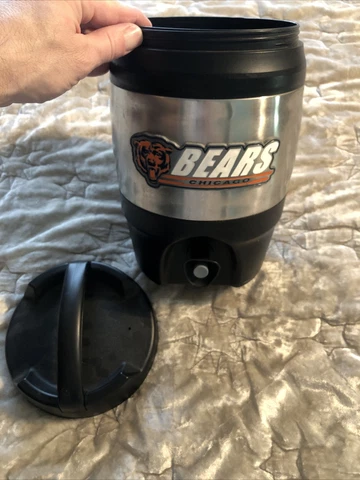 Chicago Bears 128oz/3.8 Liter Cooler. Black On Top And Bottom, Chrome In Middle Cover