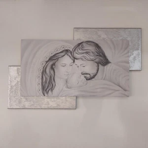 Modernes Gemälde Heilige Familie Silber - Bild 1 von 2