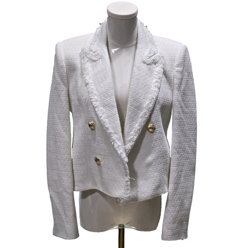 OFF WHITE Giacca tweed Zara cropped taglia small nuova con etichetta foderata doppiopetto bianco sporco