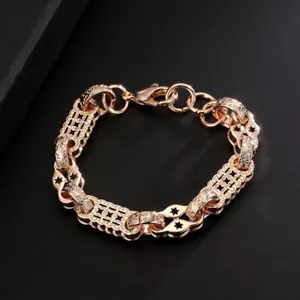 Rose Gold 11mm 18K GF 3D Stars and Bars Bracelet Gift Women Adjustable Ladies - Picture 1 of 3