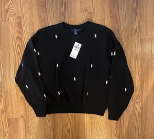 Polo Ralph Lauren Girl’s Black All Over Gold Pony Fleece Sweater, Size L (12-14) - Picture 1 of 2