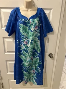 VTG BLUE FLORAL DRESS BY TI'A MADE IN HAWAII SIZE L/XL (C10) EUC - Picture 1 of 5