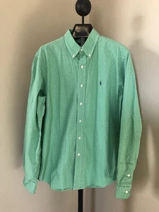 Ralph Lauren Size L Men's Shirt Classic Fit Long sleeve Green Check 100% Cotton - Picture 1 of 5